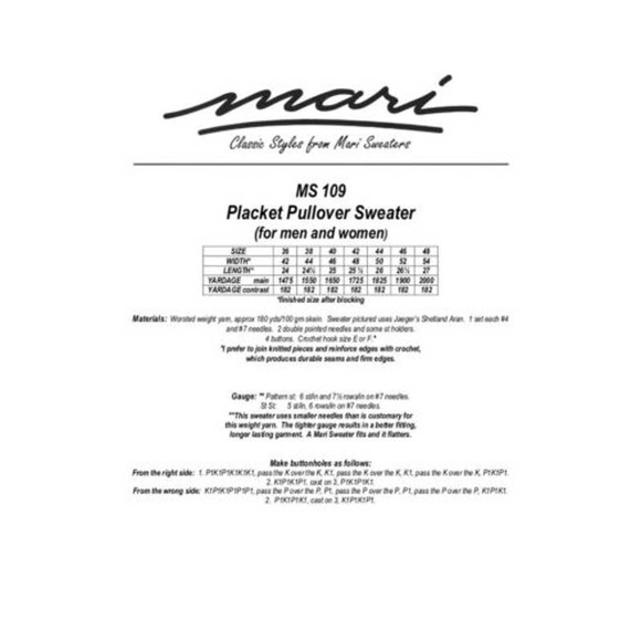 New Mari Dembrow Sweaters MS 109 Placket Pullover Sweater Knitting Pattern - Picture 3 of 3